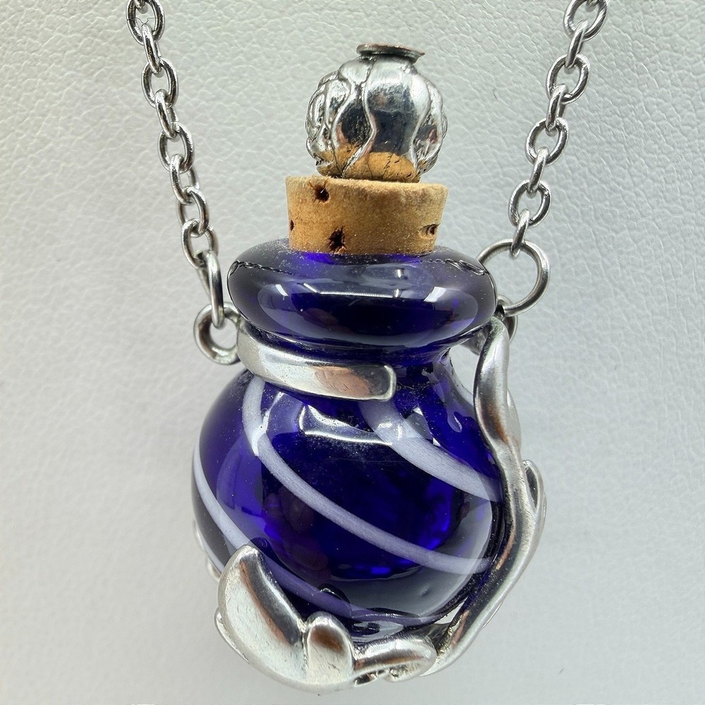 Cobalt Blue Glass Bottle Pendant Necklace Gothic Fairy Core Statement Accessory